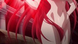 animated animated_gif black_hair breasts green_eyes high_school_dxd himejima_akeno large_breasts long_hair navel nipples nude purple_eyes red_hair rias_gremory
