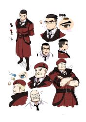 Rule 34 | 2boys, absurdres, bad id, bad twitter id, beret, black hair, blonde hair, blush, character name, chinese commentary, chinese text, colorized, commander (girls&#039; frontline), commentary request, crossed arms, facial hair, feodor kamolovich kamolov (girls&#039; frontline), girls&#039; frontline, glasses, griffin &amp; kryuger military uniform, hat, highres, korean commentary, miharu (cgsky), military, military uniform, multiple boys, mustache, necktie, official art, shi jun (girls&#039; frontline), short hair, simple background, sleeves rolled up, translation request, very short hair, white background