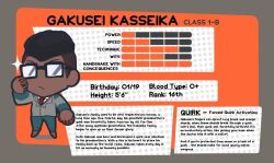 Rule 34 | 1boy, black hair, boku no hero academia, brown shoes, chibi, commentary, dark-skinned male, dark skin, english commentary, english text, glasses, green pants, grey jacket, jacket, necktie, original, pants, red necktie, redringo188, school uniform, shirt, shoes, short hair, solo, sparkle, stats, u.a. school uniform, white shirt