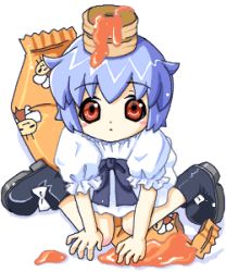 1girl animated animated_gif bisuke-tan blinking child female_focus kfc lowres object_on_head solo