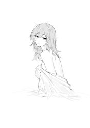 1girl breasts closed_mouth cropped_torso feint721 greyscale honkai:_star_rail honkai_(series) light_blush monochrome off_shoulder shirt sketch solo stelle_(honkai:_star_rail) trailblazer_(honkai:_star_rail)