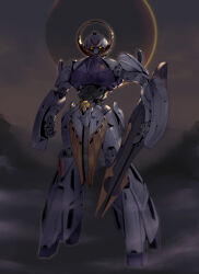 1boy absurdres alternate_universe beam_rifle cloud commentary eclipse energy_gun english_commentary fog gundam helmet highres loran_cehack machinery mecha mecha_focus mobile_suit moon original pilot pilot_suit redesign robot science_fiction shield spacesuit sun turn_a_gundam turn_a_gundam_(mobile_suit) weapon zhufun