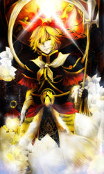 1girl alternate_costume androgynous armor bad_id bad_pixiv_id bishamonten bishamonten&#039;s_pagoda bishamonten_(cosplay) blonde_hair coli collie cosplay female_focus gender_request genderswap hair_ornament highres polearm short_hair solo spear toramaru_shou touhou weapon yellow_eyes