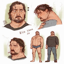 Rule 34 | 1boy, 2024, bara, blue male underwear, boxer briefs, broad shoulders, cigar, elio lopez (o natsuo88), facial hair, grey hair, grey shirt, male underwear, mature male, o natsuo88, original, pants, shirt, smoking, sparse arm hair, sparse chest hair, sparse leg hair, towel, towel on one shoulder, underwear, wet, wet hair