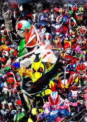 Rule 34 | 4ze meteor, 6+boys, armor, bodysuit, character request, compound eyes, copyright request, everyone, gloves, grey gloves, highres, kamen rider, kamen rider (1st series), kamen rider 1, kamen rider 2, kamen rider 555, kamen rider agito, kamen rider dcd, kamen rider decade, kamen rider faiz, kamen rider geats, kamen rider geats (series), kamen rider the first, kamen rider v3, kamen rider v3 (series), multiple boys
