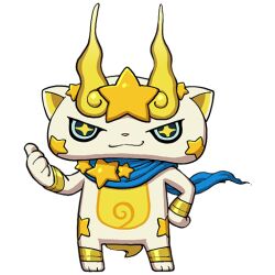 +_+ blue_scarf full_body glowing holding kirakoma looking_at_viewer no_humans official_art open_mouth scarf simple_background solo star_(symbol) third-party_source thumbs_up transparent_background white_fur youkai_(youkai_watch) youkai_watch