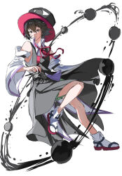 1other androgynous arm_belt bare_legs bare_shoulders belt black_belt black_coat black_hair black_hat closed_mouth coat coattails collared_shirt collared_socks commentary_request detached_sleeves enraku_tsubakura expressionless eye_of_senri fighting_stance floating_clothes floating_hair full_body green_hakama grey_eyes hair_between_eyes hakama hakama_short_skirt hakama_skirt hat high_collar highres ink japanese_clothes knee_up leg_up len&#039;en light_frown long_sleeves magic neck_ribbon orb other_focus red_hat red_ribbon red_sandals ribbon ribbon-trimmed_collar ribbon_trim sandals shirt short_hair simple_background skirt sleeveless sleeveless_coat sleeveless_shirt socks solo tabi top_hat two-sided_fabric two-sided_headwear white_background white_shirt white_sleeves white_socks wide_sleeves yoni. zouri