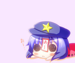 1girl black_eyes blue_hair chibi female_focus hat image_sample miyako_yoshika noiz open_mouth pixiv_sample short_hair simple_background solid_circle_eyes star_(symbol) tears touhou zombie