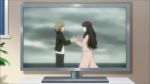 2girls animated beach bird black_hair black_legwear blonde_hair blood bloody_tears blue_eyes blush brown_eyes brown_hair cardigan cliff cloud cloudy_sky dove drawing_(object) dress funami_yui green_eyes hood hoodie jewelry long_hair monster multiple_girls ocean pendant picture_frame pink_dress pink_hair scared sharp_teeth short_hair sky sound subtitled tagme teeth television pants twintails video white_footwear yandere yoshikawa_chinatsu yuru_yuri