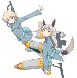animal_ears blonde_hair blue_eyes cl-55 eila_ilmatar_juutilainen ermine_ears fox_ears fox_tail long_hair nikka_edvardine_katajainen pantyhose short_hair strike_witches striker_unit tail white_legwear world_witches_series