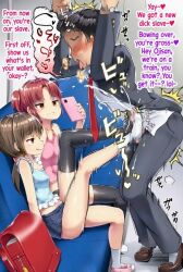 1boy 2girls cum cum_on_body cum_on_feet doskoinpo english_text femdom footjob loli lolidom multiple_girls smaller_dominant socks thighhighs train