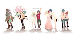 00s 10s 5boys 5girls angel_beats! ano_hi_mita_hana_no_namae_wo_bokutachi_wa_mada_shiranai. antenna_hair black_hair black_legwear blazer blonde_hair blue_eyes blue_hair boots bridal_veil bride brown_eyes brown_hair cardigan cherry_blossoms clannad closed_eyes couple crossover demon_tail dress earrings english_text frilled_dress frills furukawa_nagisa green_hair grin hair_ornament hair_ribbon hairclip hand_on_own_chest hands_in_pockets head_wreath height_difference hetero highres hinata_hideki holding_hands honma_meiko jacket jewelry kiss kyon long_hair multiple_boys multiple_girls nagato_yuki necktie nia_teppelin okazaki_tomoya outstretched_arm pants petals pink_hair purple_hair ribbon scarf school_uniform serafuku shirt shoes short_hair silhouette simon_(ttgl) skirt smile socks spoilers standing suzumiya_haruhi_no_shoushitsu suzumiya_haruhi_no_yuuutsu t-shirt tail takumi_(scya) tears tengen_toppa_gurren_lagann thigh_strap tuxedo veil wedding_dress white_background white_legwear yadomi_jinta yui_(angel_beats!)