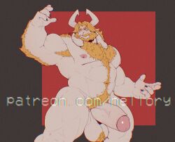 1boy abs arm_hair armpit_hair armpits artist_name asgore_dreemurr bara bare_pectorals beard biceps blonde_hair chest_hairnavel_hair claws closed_mouth commentary english_commentary erection facial_hair floppy_ears furry furry_male highres horns looking_to_the_side male_focus mr_nellory muscular muscular_male navel nipples patreon_username pectorals penis plump pubic_hair testicle_hair testicles undertale veins veiny_penis white_fur