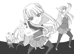 3girls albert_chamomille chachazero chamo ermine evangeline_a.k._mcdowell greyscale hare_hare_yukai karakuri_chachamaru mahou_sensei_negima! monochrome multiple_girls okiyumi_kase parody robot_ears suzumiya_haruhi_no_yuuutsu thighhighs vampire weasel