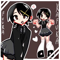 black_hair black_shirt black_skirt brown_eyes cardigan collared_shirt fashion full_body fuura_kafuka japanese_clothes loose_socks open_cardigan open_clothes ozmujica paw_pose sayonara_zetsubou_sensei shirt short_hair short_sleeves skirt socks sweater white_socks