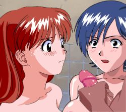 1boy 2girls animated asuka_(viper) blue_eyes blue_hair blush breasts brown_eyes brown_hair closed_mouth collarbone dark-skinned_male dark_skin erection eyelashes facing_viewer hetero large_breasts lips long_hair looking_at_viewer lowres masturbation miki_(viper) multiple_girls open_mouth penis portrait rape shiny_skin short_hair tagme third-party_edit veins veiny_penis viper_(series) viper_ctr
