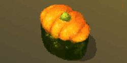 Rule 34 | fish (food), food, food focus, green background, hisachan55cute, no humans, nori (seaweed), original, pixel art, scenery, shadow, simple background, sushi, wasabi