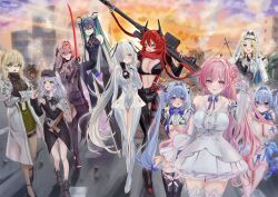6+girls :d abe_(nikke) absurdres bare_shoulders breasts cinderella_(nikke) cleavage closed_mouth collarbone commentary_request dorothy_(nikke) full_body goddess_(nikke) goddess_of_victory:_nikke gretel_(nikke) hair_between_eyes hansel_(nikke) highres large_breasts little_mermaid_(nikke) looking_at_another multiple_girls old_tales_(nikke) open_mouth outdoors rapunzel_(nikke) rapunzel_(pure_grace)_(nikke) red_hood_(nikke) rilyriri scarlet_(black_shadow)_(nikke) scarlet_(nikke) sidelocks smile snow_white_(innocent_days)_(nikke) snow_white_(nikke) standing underboob