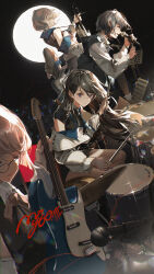 5girls absurdres bang_dream! bang_dream!_it&#039;s_mygo!!!!! bass_guitar black_hair black_shirt black_skirt brown_eyes brown_hair chihaya_anon commentary drum drum_set drumsticks electric_guitar film_grain glint gloves grey_hair guitar hair_between_eyes highres holding holding_drumsticks ibara_dance instrument jacket kaname_raana long_hair long_sleeves microphone microphone_stand mole mole_under_eye multiple_girls mygo!!!!!_(bang_dream!) nagasaki_soyo parted_lips pink_hair purple_eyes shiina_taki shirt short_hair short_sleeves skirt takamatsu_tomori white_hair white_jacket white_shirt