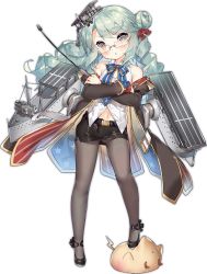 1girl :o aircraft airplane airplane_hair_ornament american_flag american_flag_print anchor animal anus azur_lane belt belt_buckle between_fingers bird black_belt black_coat black_ribbon black_shoes black_skirt blue_neckwear blue_ribbon blush breasts bright_pupils brown_eyes buckle buttons chestnut_mouth chick cleavage cleavage_cutout clothing_cutout coat collared_shirt contrapposto crossed_arms dress_shirt eyebrows eyelashes facing_viewer female_focus flag_print flight_deck floating_hair full_body glasses gluteal_fold green_hair grey_pantyhose hair_between_eyes hair_bun hair_ornament hair_ribbon head_tilt holding jacket jacket_on_shoulders langley_(azur_lane) langley_(retrofit)_(azur_lane) legs_apart long_hair long_sleeves looking_at_viewer machinery miniskirt navel official_art open_belt open_clothes open_coat open_mouth pantyhose pencil_skirt puffy_long_sleeves puffy_sleeves raised_eyebrow red_ribbon remodel_(azur_lane) ribbon riding_crop rimless_eyewear saru shirt shoes side_bun side_slit sidelocks single_hair_bun single_side_bun skirt small_breasts solo standing star_(symbol) star_print stepped_on stomach straight-on striped_ribbon transparent_background wavy_hair white_belt white_shirt