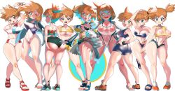 1girl abs absurdres alternate_breast_size alternate_costume aqua_eyes areola_slip armpits ass ass_support asymmetrical_hair bare_arms bare_legs bare_shoulders bike_shorts bikini black_panties blue_choker blue_eyes blue_jacket blue_shorts blush bra braid breasts brown_eyes cameltoe choker cleavage closed_mouth competition_swimsuit covered_erect_nipples covered_navel cowboy_shot crop_top curvy cutoffs denim denim_shorts detached_sleeves earrings eyebrows eyelashes feet female_focus from_behind frown full_body gen_1_pokemon gen_2_pokemon grabbing_own_ass green_eyes groin groping gym_leader hair_between_eyes hair_tie hands_on_own_hips high_heels highleg highleg_panties highleg_swimsuit highres huge_ass jacket jewelry large_breasts legs lipstick_mark long_sleeves looking_at_viewer looking_back makeup medium_breasts micro_shorts midriff misty_(pokemon) misty_(sygna_suit)_(pokemon) nail_polish navel nintendo nipples no_bra official_alternative_costume one-piece_swimsuit one_eye_closed open_clothes open_jacket open_mouth orange_hair outstretched_arm panties pokemon pokemon_(anime) pokemon_(classic_anime) pokemon_frlg pokemon_gsc pokemon_hgss pokemon_lgpe pokemon_masters_ex pokemon_rgby ponytail puffy_nipples pussy raida_(fmuc5473) sandals see-through_clothes shiny_skin shirt shoes short_hair short_shorts shorts side_ponytail simple_background skindentation skirt sleeveless smile sneakers sportswear standing swimsuit swimsuit_under_clothes tank_top teeth thick_thighs thighs thong thong_bikini toes track_jacket underboob underwear upper_teeth_only wardrobe_malfunction white_background white_jacket white_one-piece_swimsuit wide_hips wink