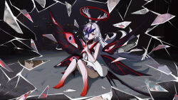 1girl absurdres alpha_(p&amp;d) blood bloody_tears bug butterfly by chaos_(pgr) colored_skin commandant_(pgr) detached_wings dress extra_arms extra_eyes gradient_skin grey_hair grey_skin halo hat highres insect ishmael:_parhelion_(pgr) ishmael_(pgr) lee:_hyperreal_(pgr) lee_(pgr) liv:_empyrea_(pgr) liv_(pgr) long_hair lucia:_plume_(pgr) lucia_(pgr) luna:_oblivion_(pgr) luna_(pgr) nanami_(pgr) one_eye_covered punishing:_gray_raven red_eyes red_feet red_halo red_hat solo very_long_hair vonnegut_(pgr) white_dress wings