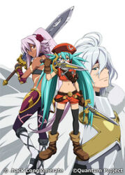 .hack// .hack//quantum 1boy 2girls character_request groin midriff multiple_girls navel official_art sakuya_(.hack//) tagme