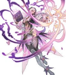 1girl alternate_costume aversa_(fire_emblem) aversa_(resplendent)_(fire_emblem) belt black_nails book boots breasts bridal_gauntlets cape cleavage dark-skinned_female dark_skin detached_sleeves dress energy facial_mark female_focus fingernails fire_emblem fire_emblem_awakening fire_emblem_heroes flower frills full_body grey_hair highres holding holding_book large_breasts long_hair long_sleeves looking_away magic makitoshi0316 nintendo no_bra non-web_source official_alternate_costume official_art open_book parted_bangs pelvic_curtain plant red_eyes short_dress solo thigh_boots transparent_background vines