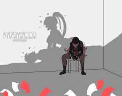 Rule 34 | 2girls, artist request, bad facebook id, bad id, beret, breasts, brown hair, chair, cowgirl position, girl on top, hat, heart, long hair, meme, multiple girls, netorare, on bed, on chair, ponytail, sex, shadow, shitty (meme), straddling, thighhighs