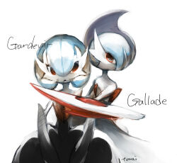 Rule 34 | aitarai, alternate color, arm blade, black dress, black gloves, blue hair, bob cut, character name, creatures (company), dress, elbow gloves, gallade, game freak, gardevoir, gen 3 pokemon, gen 4 pokemon, gloves, mega gallade, mega gardevoir, mega pokemon, nintendo, orange eyes, pokemon, pokemon (creature), pokemon xy, shiny pokemon, simple background, weapon, white background