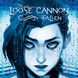 1girl album_cover_redraw arcane:_league_of_legends arcane_jinx blue_theme braid close-up commentary cracked_skin derivative_work ekiviw english_commentary evanescence expressionless fallen_(evanescence) highres jinx_(league_of_legends) league_of_legends parody portrait solo