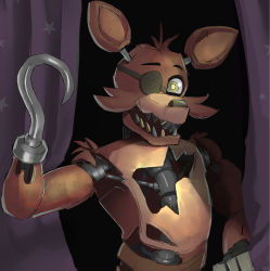 animal_ears eyepatch five_nights_at_freddy&#039;s five_nights_at_freddy&#039;s_1 fox_ears foxy_(fnaf) highres hook hook_hand oyoso_goku sharp_teeth solo teeth yellow_eyes