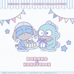 Rule 34 | 2024, 2boys, aqua collar, aqua ribbon, aqua skin, aqua theme, artist request, blue outline, box, character name, closed mouth, closing eyes, collar, colored skin, commentary request, company name, copyright name, copyright notice, covered mouth, crossover, detached collar, dororo (keroro gunsou), dotted line, drop shadow, english text, fish boy, flat color, frog boy, grey mask, grey veil, hangyodon, hat, highres, holding, holding box, kadokawa, keroro gunsou, kuji-in, legs together, mask, mouth mask, multiple boys, ninja, ninja mask, no humans, official art, one eye closed, outline, pastel colors, pink lips, polka dot, polka dot background, purple outline, ribbon, sanrio, second-party source, seiza, sheath, shuriken print, side-by-side, simple background, sitting, star (symbol), thick outlines, veil, white collar, white hat, yellow ribbon