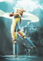 00s 1girl 3d ass blonde_hair boots braid buckle closed_eyes dancing female_focus final_fantasy final_fantasy_xii kneepits pantyhose penelo socks solo twin_braids water