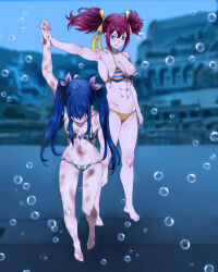 2girls abs catfight defeat fairy_tail highres humiliation multiple_girls powt ryona sheria_blendy swimsuit tagme underwater wendy_marvell