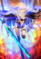 Rule 34 | 1girl, bikini, black bikini, black boots, black gloves, black jacket, boots, breasts, cleavage, closed mouth, fate/grand order, fate (series), fiery background, fire, flower knot, frown, full body, game cg, gloves, glowing, glowing sword, glowing weapon, grey eyes, hair between eyes, holding, holding sword, holding weapon, huge weapon, jacket, jacket over swimsuit, jetpack, leaning forward, leg up, long hair, long sleeves, looking at viewer, medium breasts, multicolored jacket, official art, okita j. souji (fate), okita j. souji (second ascension) (fate), okita souji (fate), open clothes, open jacket, orange background, outstretched arms, partially unzipped, pink hair, platform boots, ponytail, scarf, serious, solo, swimsuit, sword, takeuchi takashi, tassel, thigh boots, thigh strap, third-party source, two-tone jacket, variant set, very long hair, weapon, white jacket, white scarf, wide sleeves, zipper pull tab
