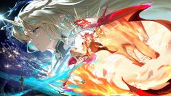 Rule 34 | 1boy, 2girls, arm up, armlet, armor, black collar, blonde hair, blue eyes, blue hair, bodysuit, boots, breastplate, breasts, collar, commentary, earrings, fleurdelys (wuthering waves), floating earrings, from side, full body, hair between eyes, hairband, headgear, highres, holding, holding polearm, holding weapon, horns, jewelry, linlinzhong, long hair, looking ahead, looking at viewer, lupa (wuthering waves), male rover (wuthering waves), medium breasts, metal hairband, multicolored hair, multiple girls, parted lips, pink hair, pointy ears, polearm, rover (wuthering waves), sidelocks, signature, single horn, smile, streaked hair, symbol-only commentary, tacet mark (wuthering waves), tail, thigh boots, twintails, weapon, white bodysuit, white boots, wolf tail, wrist guards, wuthering waves, yellow eyes, yellow horns
