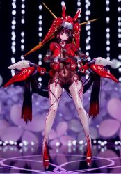 black_hair black_pantyhose bodysuit breasts chi_ming_3d game_cg huge_breasts latex non-web_source pantyhose red_eyes solo