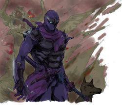 1990s_(style) 1boy dog final_fantasy final_fantasy_vi interceptor joeji.n male_focus ninja shadow_(ff6) weapon