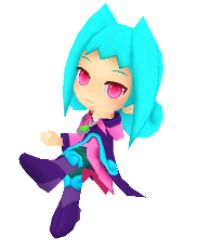 1girl 3d blue_hair boots female_focus green_pants jewelry lowres official_art pants pendant pink_eyes puyopuyo puyopuyo_chronicle rafisol rafisol_(puyopuyo) sega short_hair sitting solo