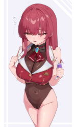 Rule 34 | 1girl, absurdres, ascot, black choker, breasts, choker, cleavage, commentary request, covered navel, cropped jacket, frilled choker, frills, heterochromia, highres, holding, holding toothbrush, hololive, houshou marine, houshou marine (1st costume), jacket, large breasts, leotard, leotard under clothes, long hair, looking at viewer, red ascot, red eyes, red jacket, sidelocks, sleeveless, sleeveless jacket, toothbrush, toothpaste, virtual youtuber, white background, yellow eyes, yuzuyukiha