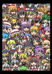 2boys 6+girls :3 :d :q alice_margatroid amelia_colet animal animal_ears animal_on_head apron asatsuki_(cookie) azusa_(cookie) benikurage_(cookie) black_border black_eyes black_gloves black_hair black_hairband black_headwear blonde_hair blowing_nose blue_bow blue_hair blunt_bangs border bow braid breath_weapon breathing_fire brown_hair brown_horns buttons cat cat_on_head cirno closed_eyes closed_mouth commentary_request cookie_(touhou) crab cross eska_(cookie) everyone facepaint fake_hisui_(cookie) fang fire flandre_scarlet food fox_ears fox_girl frilled_bow frilled_hair_tubes frills frog_hair_ornament fruit gen_1_pokemon genpatsu_(cookie) gloves grater green_eyes green_hair grey_hair hair_between_eyes hair_bow hair_ornament hair_tubes hairband hakurei_reimu hands_on_own_cheeks hands_on_own_face hat hat_ornament hazuna_rio heart heart_hair_ornament hinase_(cookie) hisui_(cookie) holding holding_knife holding_matchstick holding_sign horns ibuki_suika izayoi_sakuya joker_(cookie) kanna_(cookie) kasuga_(kasuga39) kirisame_marisa knife kochiya_sanae komeiji_satori konpaku_youmu kurikinton_(cookie) long_bangs long_hair looking_at_another looking_at_viewer looking_to_the_side m/ mars_(cookie) mashiroma_zenima masked miramikaru_riran mizuhashi_parsee mob_cap multiple_boys multiple_girls nabila_(cookie) nadeko_(cookie) nazrin niconico_id nintendo nyon_(cookie) on_head one_eye_closed open_mouth orange_(fruit) orange_hair paseri_(cookie) patchouli_knowledge pikachu pink_apron pink_eyes pink_headwear pointy_ears pokemon purple_eyes purple_hair quran_(object) red_bow red_eyes red_star rei_(cookie) reisen_udongein_inaba reiuji_utsuho remilia_scarlet reu_(cookie) reu_daikon ruka_(cookie) rurima_(cookie) saigyouji_yuyuko sakenomi_(cookie) sakura_(cookie) sananana_(cookie) sepia_(cookie) shanghai_doll short_hair side_braid sign single_braid smile star_(symbol) star_hat_ornament suzu_(cookie) suzuki_(cookie) taisa_(cookie) the_chicken_that_appears_in_the_middle_of_cookie tissue tongue tongue_out touhou upper_body uzuki_(cookie) v vivian_(cookie) wavy_hair witch_hat wriggle_nightbug yamin_(cookie) yellow_eyes yin_yang yocchan_foods yuuhi_(cookie)