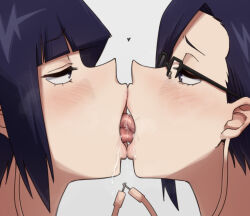 2girls boku_no_hero_academia close-up eye_contact french_kiss glasses incest jiro_kyoka jirou_mika kiss kiss_focus looking_at_another mother_and_daughter multiple_girls tongue yuri