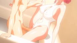 1boy 1girl 2022 20s animated animated_gif black_hair bouncing_breasts breasts censored cleavage cleavage_cutout clothed_female_nude_male clothing_aside clothing_cutout collarbone cousins covered_erect_nipples garden_~takamine-ke_no_nirinka~ hetero incest indoors large_breasts leg_up legs_apart mosaic_censoring navel navel_cutout nude open_mouth penis pink_hair pubic_hair sex sideboob sidelocks sweat swimsuit swimsuit_aside tagme takamine_ayame vaginal