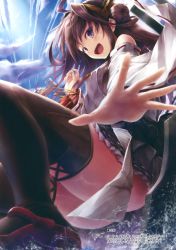 10s 1girl absurdres black_skirt black_thighhighs brown_hair detached_sleeves female_focus high_heels highres japanese_clothes kantai_collection kongou_(kancolle) long_hair looking_at_viewer open_mouth pleated_skirt skirt solo suien thighhighs