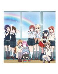 6+girls ahoge artbook asaka_karin asymmetrical_hair black_hair black_thighhighs blonde_hair blue_eyes blue_hoodie blue_vest blunt_bangs bow bowtie braid braided_bun brown_hair cardigan clothes_around_waist collared_shirt dress_shirt emma_verde freckles grey_eyes grey_hair hair_between_eyes hair_bow hair_bun hair_ornament highres hood hoodie jacket jacket_around_waist konoe_kanata long_hair love_live! love_live!_nijigasaki_high_school_idol_club low_twintails medium_hair miyashita_ai multiple_girls nakasu_kasumi neck_ribbon nijigasaki_school_uniform non-web_source official_art open_mouth orange_eyes osaka_shizuku pink_eyes pink_hair pleated_skirt ponytail purple_eyes purple_hair rainbow red_bow ribbon school_uniform shirt short_hair short_sleeves sidelocks single_side_bun sitting sketchbook skirt sleeves_past_fingers sleeves_past_wrists smile socks summer_uniform sweater sweater_around_waist sweater_vest tennoji_rina thighhighs twin_braids twintails uehara_ayumu vest white_shirt yellow_eyes yuki_setsuna