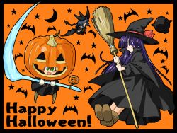 Rule 34 | 3girls, bat (symbol), blue hair, broom, brown hair, fang, flying, hair over one eye, halloween, halloween costume, hat, highres, kageyama shinobi, legs, long hair, looking at viewer, mamahaha, multiple girls, nakoruru, open mouth, pumpkin, purple eyes, purple hair, red eyes, rera, rimururu, samurai spirits, short hair, siblings, sisters, smile, snk, thighs, tongue, very long hair, weapon, witch, witch hat