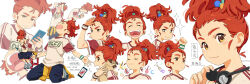 Rule 34 | + +, 1girl, :3, ^ ^, blush stickers, brown shirt, cargo shorts, cellphone, chinese commentary, closed eyes, clothes around waist, commentary request, cropped shoulders, dated, dog, expressionless, full body, half-closed eyes, hand up, headphones, headphones around neck, highres, holding, holding phone, kneeling, looking at viewer, multiple views, one less chopstick band, open mouth, phone, pointing, pointing at self, raglan sleeves, red hair, shirt, shirt around waist, shorts, simple background, sitting, smartphone, smile, t-shirt, tall hair, thick eyebrows, translation request, troka, v-shaped eyebrows, white background, wristband, yellow eyes, yellow shirt, zhang zilong