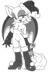 boots christmas comic furry furry_bomb furry_bomb_factory gloves hat karate_akabon long_glove mitsuharu_takura monochrome rouge_the_bat sack santa_hat sega solo sonic_(series) straight_hair tagme wings