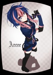 1girl arcee arcee_(prime) blue_eyes boots elbow_gloves female_focus full_body gloves multicolored_hair personification solo standing thigh_boots thighhighs transformers transformers_prime